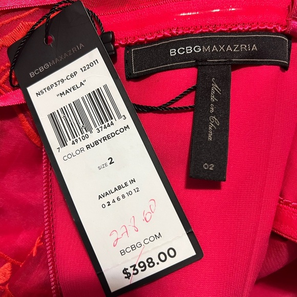 BCBGMaxazria 2 Mayela Red Strapless 100% Silk Embroidered Boho Fairy Mini Dress - Picture 8 of 15